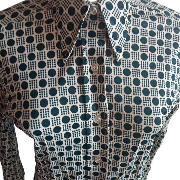Vintage Medium Blouse 70's Geo Print Button-Up Long Sleeve Womens Top True Mod - Picture 1 of 7